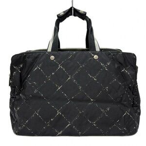 CHANEL Old Travel Line Black White Nylon Boston Bag 555-081625